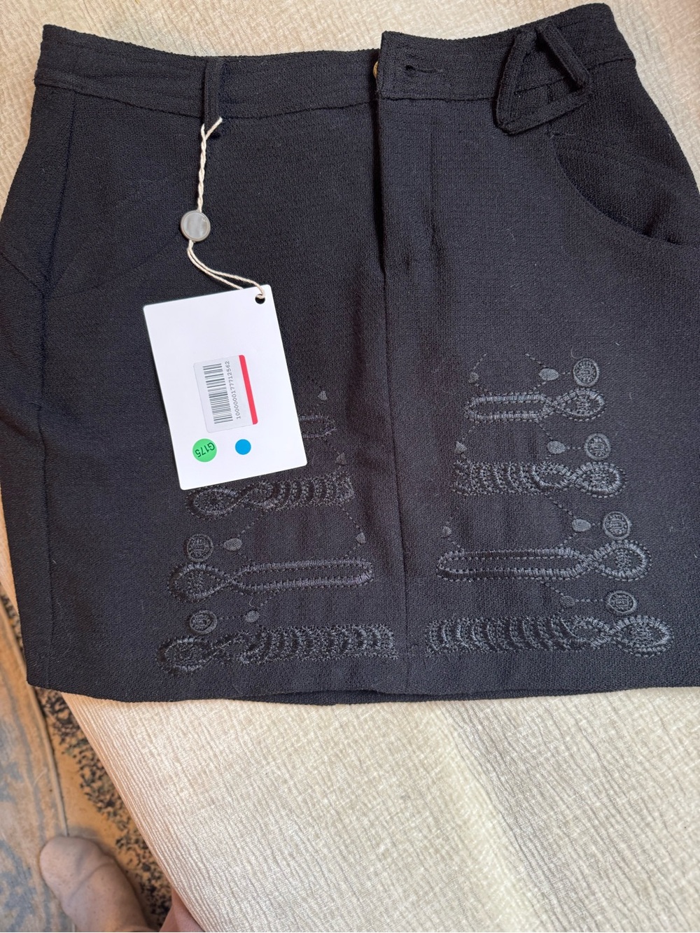 Black Tailored Skirt with Embroidered Label